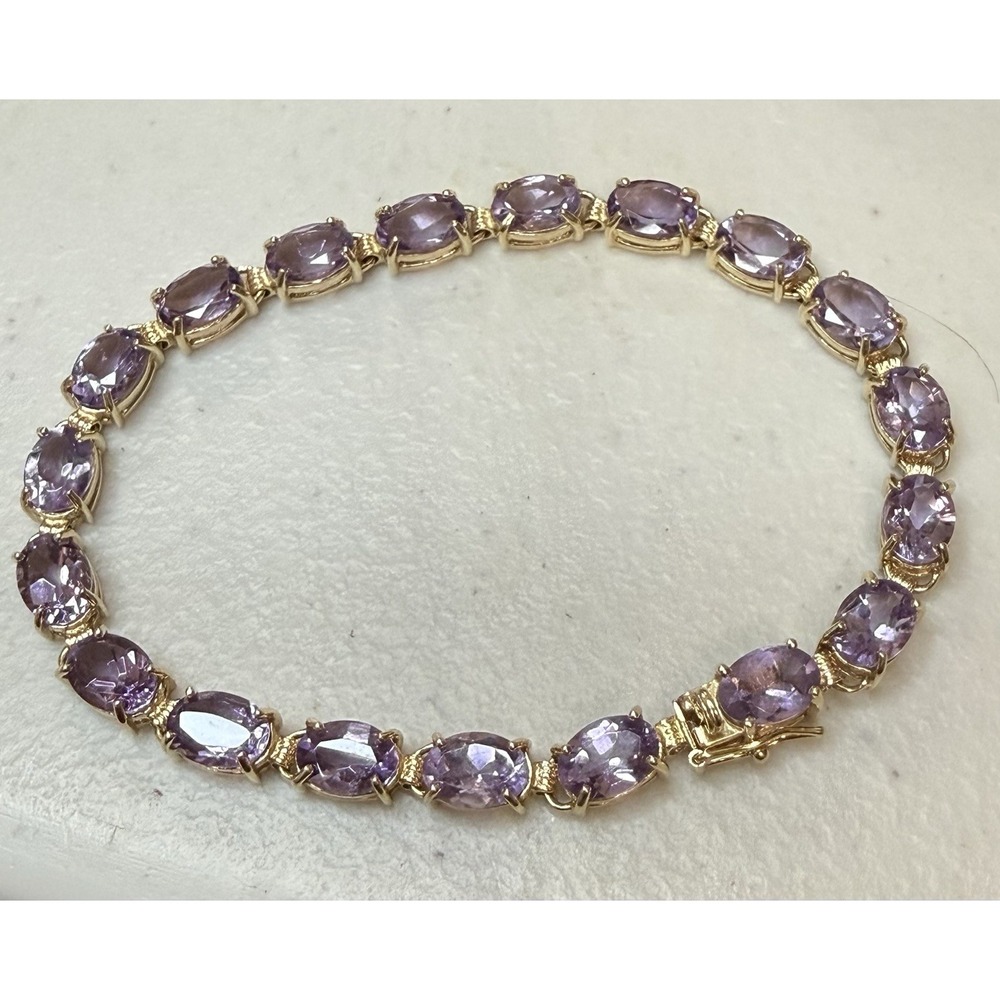 ADP 14k Yellow Gold Amethyst Tennis Bracelet 8g Oval Purple Gemstone 19-Stone